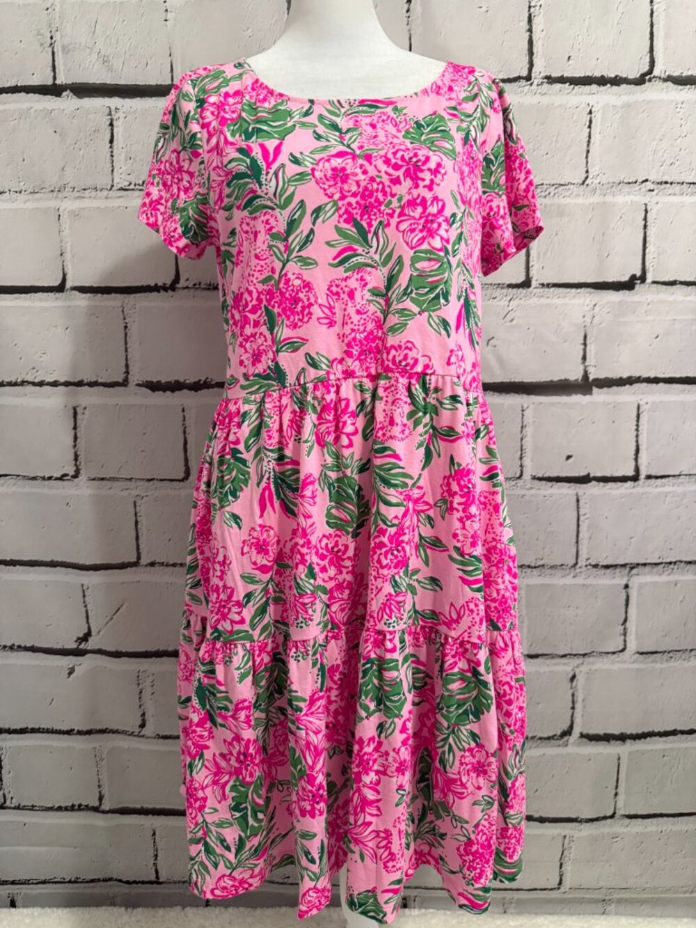 NWT Lilly Pulitzer Geanna Floral Tiered Cotton Dress Pink Green Size M - Picture 2 of 14